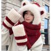 Cute bear ear hat, scarf, and gloves all-in-one, warm and cold-proof, thick plush ear protection cycling hat for women in autumn and winter