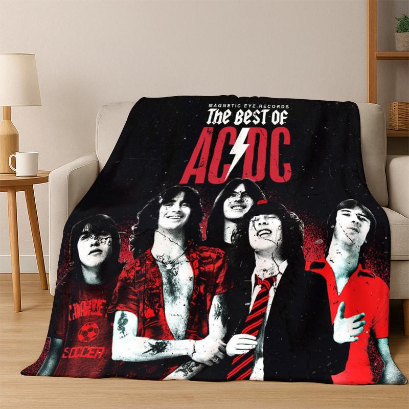 

3D ACDC Rock Band Catoon Flannel Blanket Soft Warm Blanket Throw Blanket for Bedroom Living Room Bed Travel Camping Picnic Gift 75x90cm