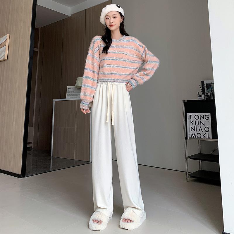 

Европейские хлопково-шерстяные брюки широкого кроя для женщин, новинка осени, с высокой посадкой, свободные, прямого кроя, стройнящие и повседневные брюки в пол XL