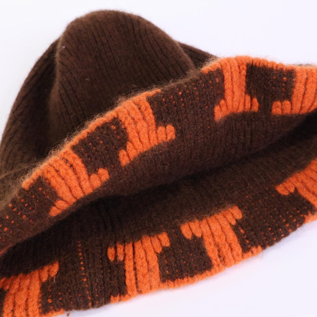 HERMES Margiela-era H logo cashmere knit hat hat Brown / orangeUsed