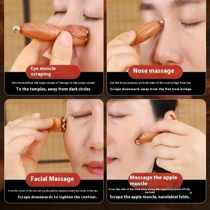 Lotus Samenkapsel Schönheit Professionelles Messing & Rosenholz Gesichts-Gua Sha Werkzeug Augenentspannung Punkt Meridiane Akupunkturpunkt Massage Handheld