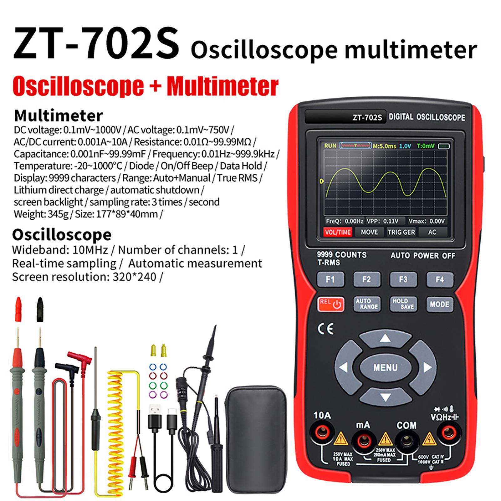

Digital Oscilloscope Multimeter 48MSaCelsiuss Sampling Rate 10Mhz Bandwidth 9 Counts True 2.8inch Color Display Multimetro