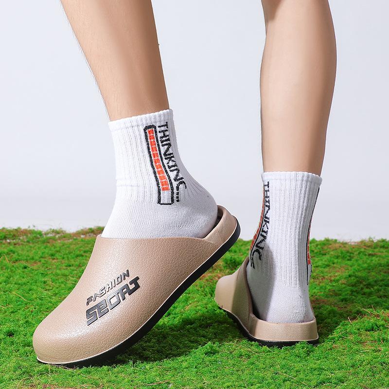 New Autumn Men Toe-cap Slippers Non-slip Waterproof Chef Shoes Soft Comfortable And Outdoor Warm PVC Solid Color Flat Work Shoes