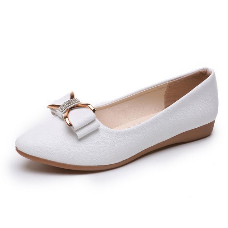 Korean Spring and Summer Fashion Women's Shoes Bowknot Bean Shallow Mouth Pointed Toe Low Heel Flat Bottom Rhinestone Single Shoes