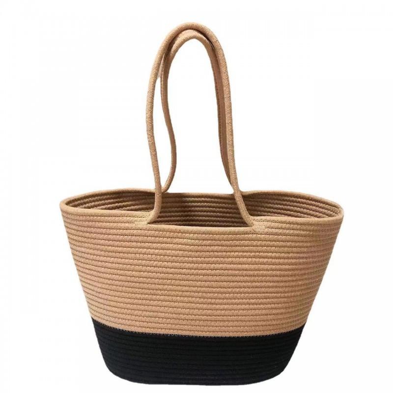 

Pastoral Woven Handbag Handmade Niche Design Cotton Rope Beach Bag High-end All-match Shoulder Women Squashed 40x12x height 25