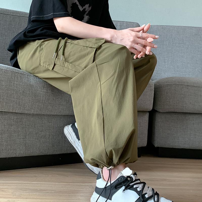 

Летняя рабочая одежда Брюки-карго для женщин 2024 Новые быстросохнущие свободные брюки с высокой талией и широкими штанинами Повседневные брюки с карманами Простые брюки на шнурке 512 2XL армия зеленый
