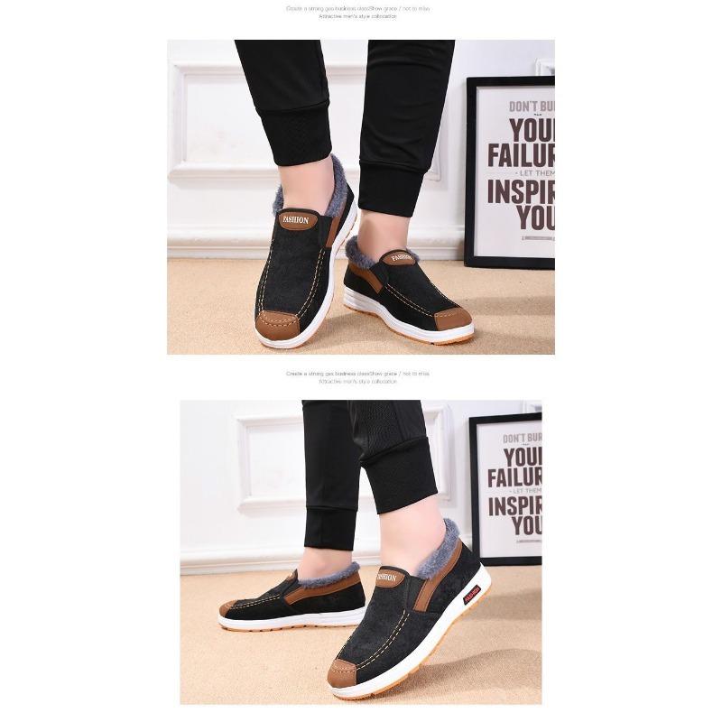 Men Old Beijing Cloth Shoes, High-top Thick Fleece Lined Casual Cotton-padded Shoes, Warm Comfortable Versatile Winter Shoes for Middle-aged & Elderly