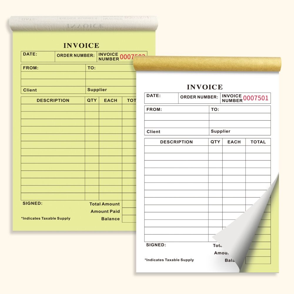Signature Line Duplicate Invoice Book Tear-Off Commercial Invoice Pad  Business