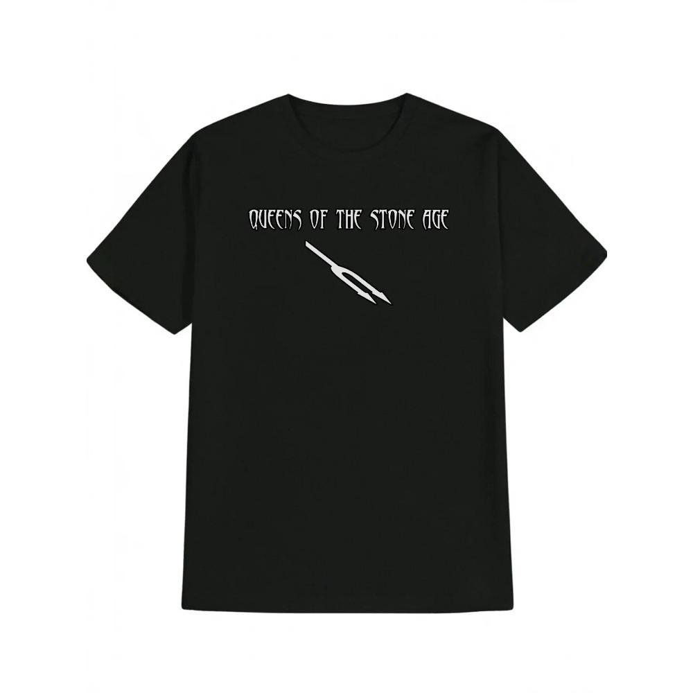 

Мужская повседневная футболка с круглым вырезом Queens of the Stone Age Graphic Tee, черная с белым принтом, легкий полиэстер XL