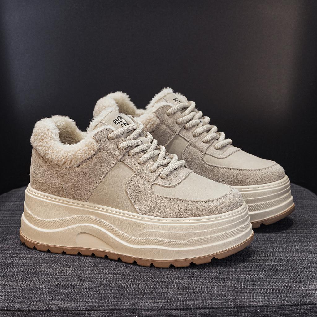 Winter New Retro Little White Shoes Women's Velvet Thickened Cotton Shoes Thick Soles Increase Height Small Versatile Fluffy Shoes