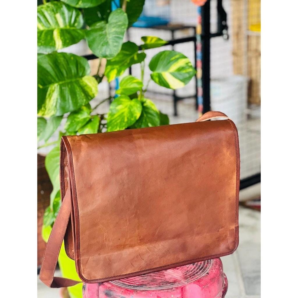 Men's Rare Goat Leather Vintage Laptop Messenger Handmade Universal Bag Satchel