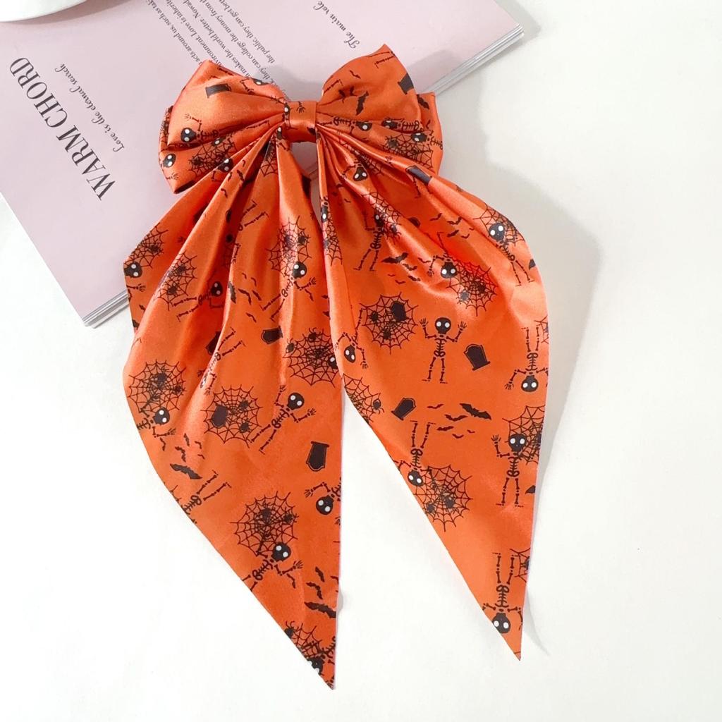Ghost Spider Web Halloween Hair Bow Clip & Triangle Scarf Set