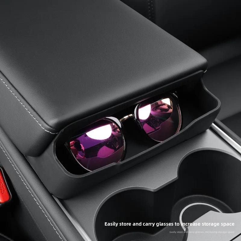 Car Sticker For Tesla Model Y 2020-2025 Armrest Box Glasses Box Tray Phone Storage Box Central Control Car Glasses Storage Car M