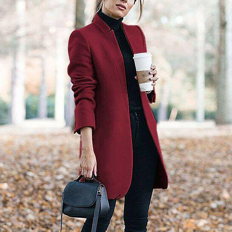 Overcoat Fashion Womens Trench Coat Ladies Solid Color Winter Warm Long Jacket