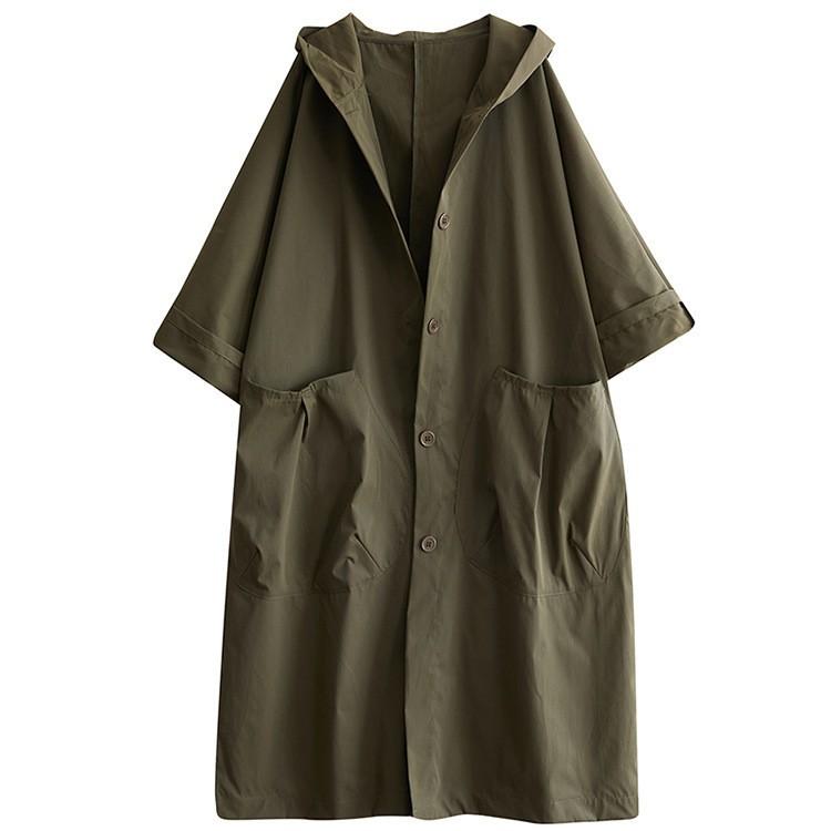 

Autumn new literary loose large size knee long big pocket trench coat women s hooded commuter casual One size fits all армія зелений колір