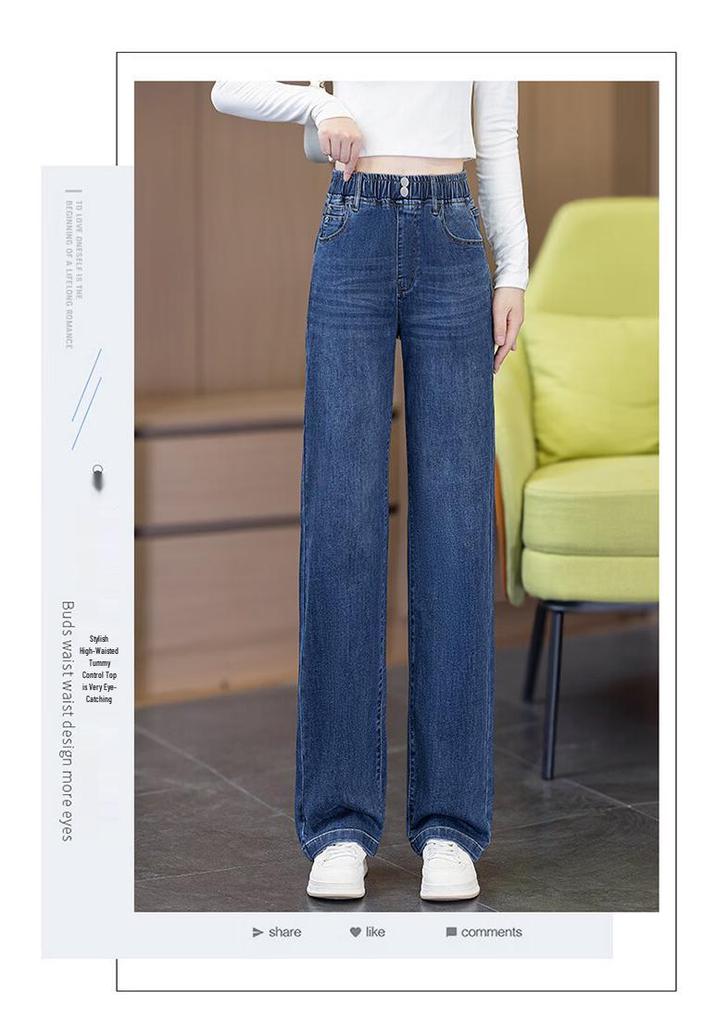 Women's High-Waisted Elastic Waist Plus-Size Straight-Leg Jeans