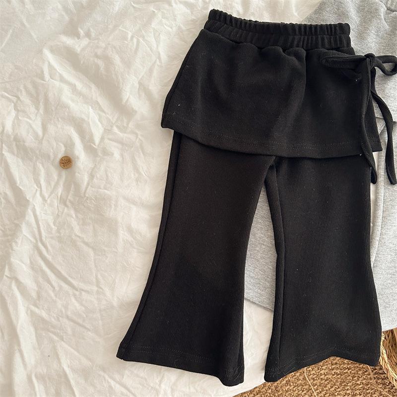 

2025 Корейский стиль Девочки Детские расклешенные эластичные брюки с юбкой - Весна/Осень Повседневные. 90 cm чёрный