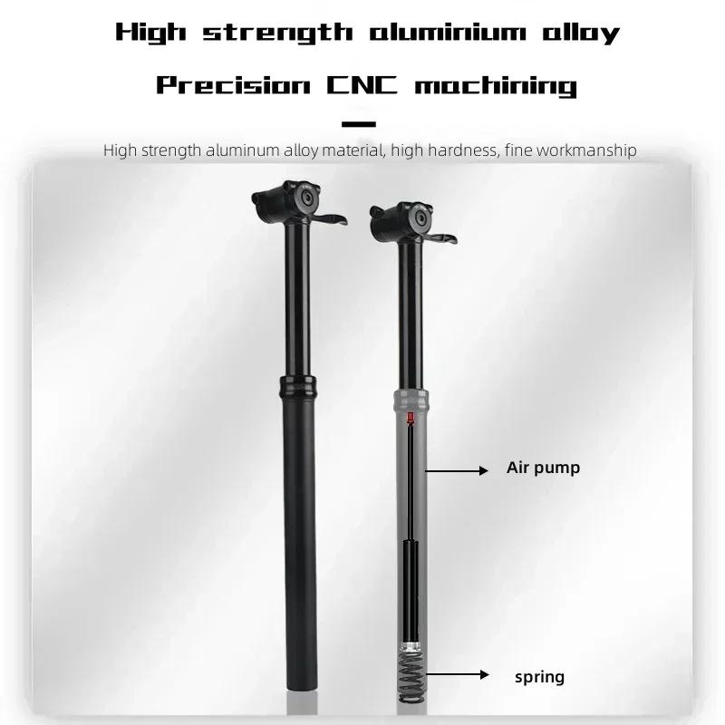 RIRO Bicycle Damping Seatpost 30.9mm 31.6mm Manual Control Bike Damping Seat Tube 140mm Travel Air Adjustment Bike Saddle Tube