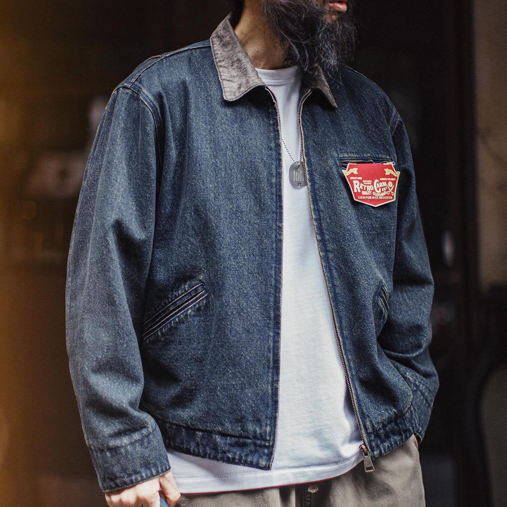 Men's American Retro Denim Detroit Jacket: Washed & Distressed Casual Lapel for Spring
