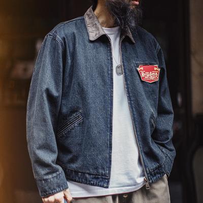 Men's American Retro Denim Detroit Jacket: Washed & Distressed Casual Lapel for Spring