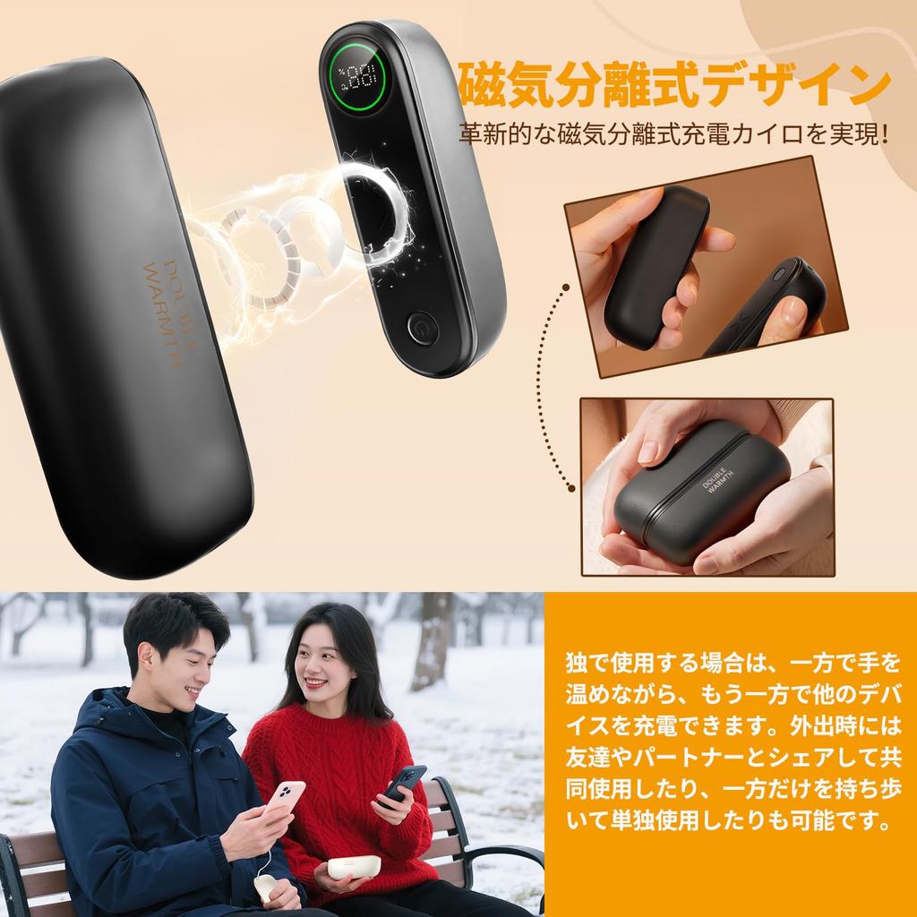 AMOVO New Magnetic Rechargeable Hand Full Rapid Reverse 3 Temperature Mobile LED Battery Level Large Perfect for Business and Winter [2025 Type,