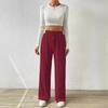 2024 Women's Textured Knit Wide-Leg Pants - Elastic High Waist, Tie Waist, Solid Color, Casual Loose Fit