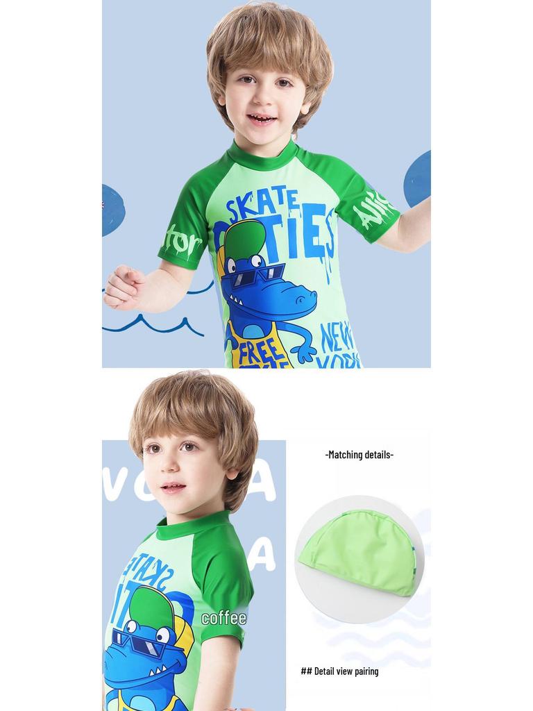 Boys' Crocodile Print Short-Sleeve One-Piece Swimsuit 2025