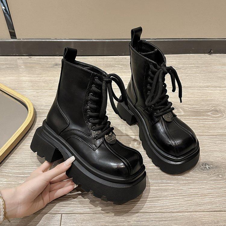 European thick-soled Martin boots for women's 2025 autumn and winter new breathable fashion big head lace-up fashion boots British style short boots