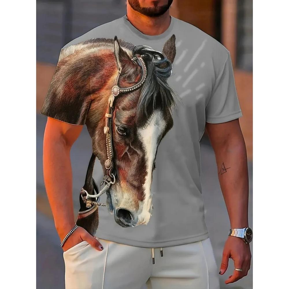Black White Horse Graphic 3d Full Print T-shirt For Men Fashion Short Sleeve Crew Neck Tshirt Casual Summer Oversized Unisex Top