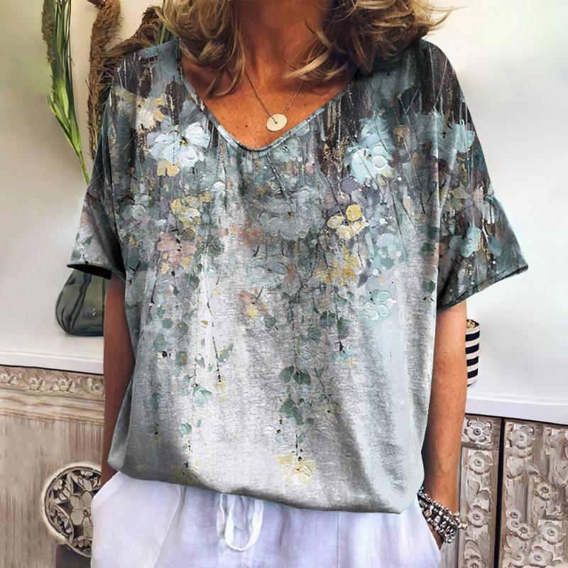 

Extra-large size women s T-shirt with summer fashionable print and casual short-sleeved top XL