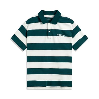 Li Ning Sport Lifestyle Series Striped Minimalist Breathable Versatile Short Sleeve Polo Shirt Men Polo Shirts Off-White Dark-Reef-Green APLV093-2