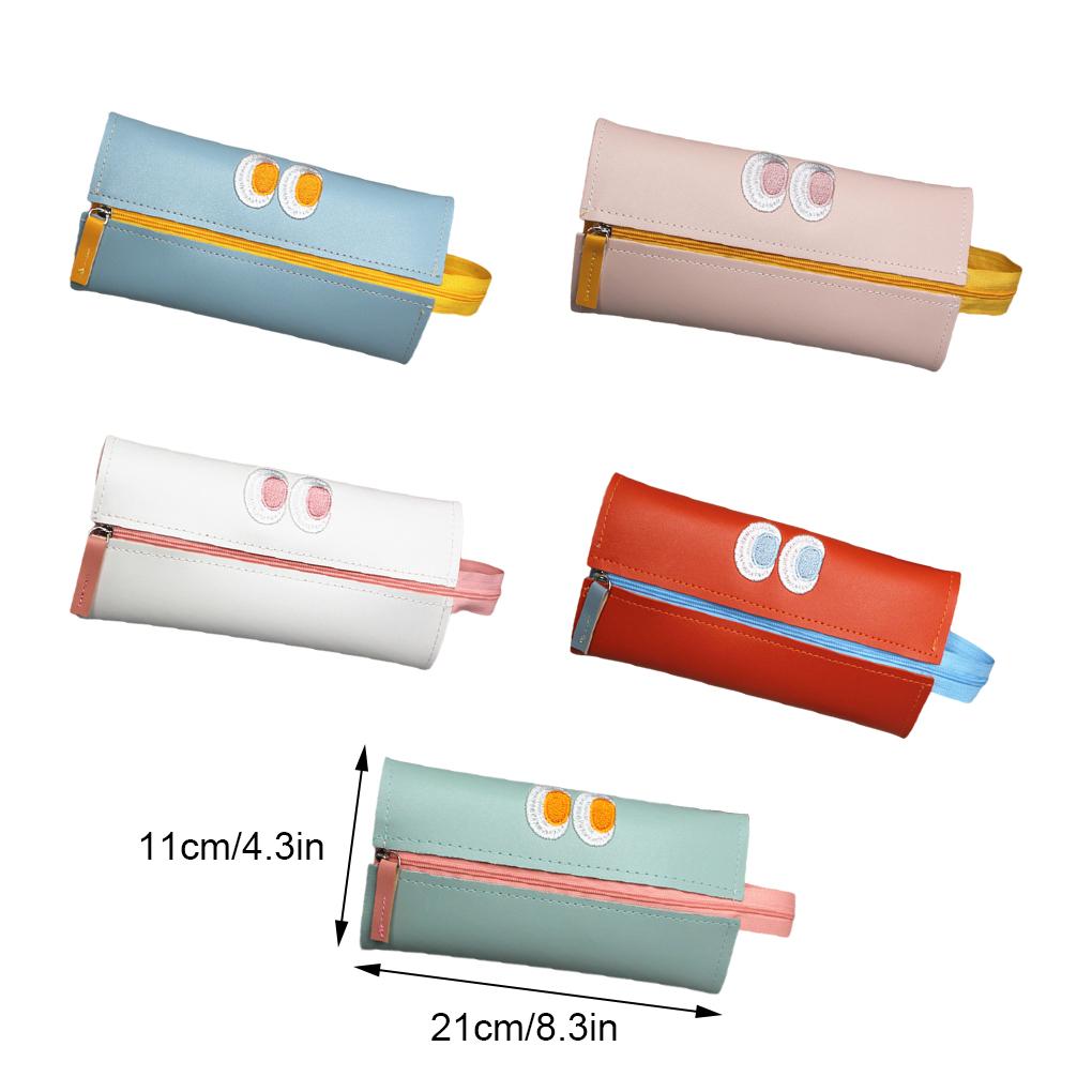 Leather Pencil Case Embroidery Zipper Solid Color Lifting Handle Replacement School University Pen Bag Pouch Birthday Gift