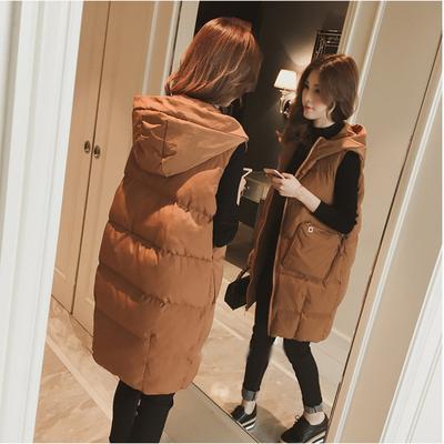 Autumn and Winter Women's Loose Oversized Bread Coat Sleeveless with Pockets Hooded Jacket Vest Vest Long Down Cotton Coat