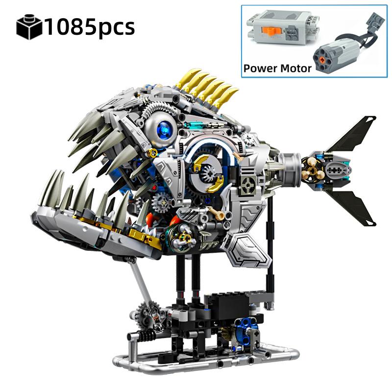 STEM Mechanische Meeresbewohner Bausteine Beweglicher Wal Oktopus Mantarochen Piranha MOC Kreative Desktop-Dekoration Geschenk