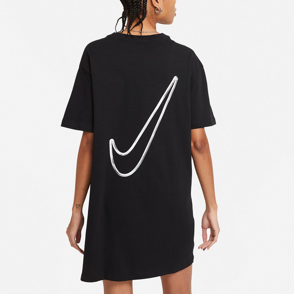 Nike Sportswear Swoosh Metal Logo Print Casual Retro Loose Breathable Round Neck Short Sleeve Dress Women dresses Black CZ9407-010