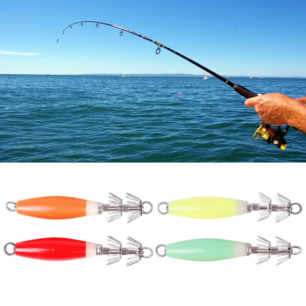 4Pcs Fishing Hard Baits Set for Freshwater and Saltwater Fishing Enthusiasts Luminous Shrimp Cuttlefish Jig Hook Lures
