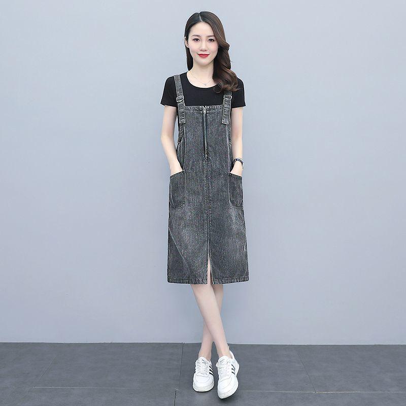 

2026 Summer Women s Fashion Split Solid Color Casual Slimming Denim Overalls Dress L, for 50-60 kg