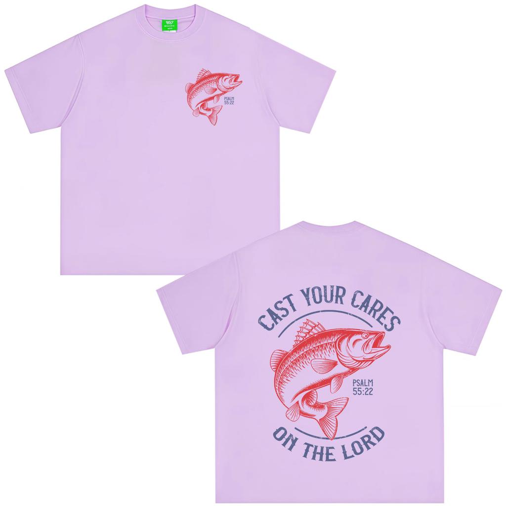 Cast Your Cares on The Lord Bible Verse Christian Fish Graphics Tshirt Unisex Unisex Hiphop Loose Casual Cotton Vintage Tshirts