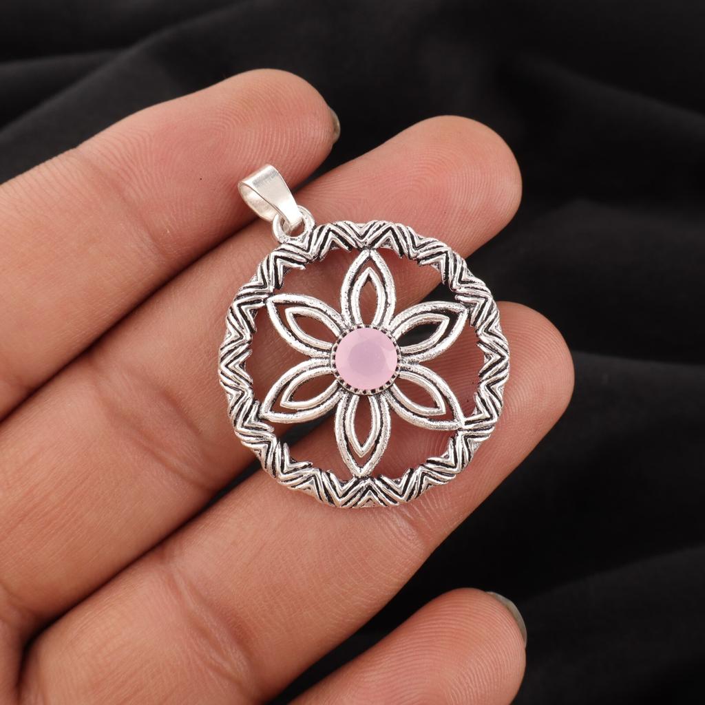 Rare Rose Chalcedony Gemstone 925 Sterling Silver Jewelry Handmade Pendant 1.48" CP-29-20