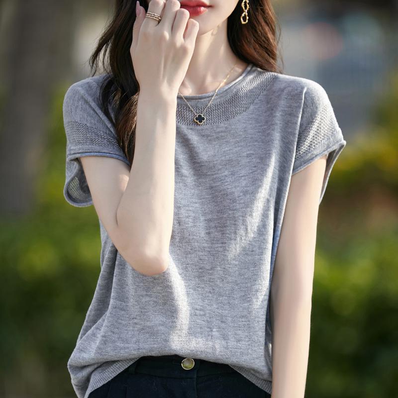 Dámský vlněný pulovr s krátkým rukávem kašmír Qinghe 50% hedvábí 50% vlna jaro a léto vlněná bezrukávová vesta měkká a pohodlná