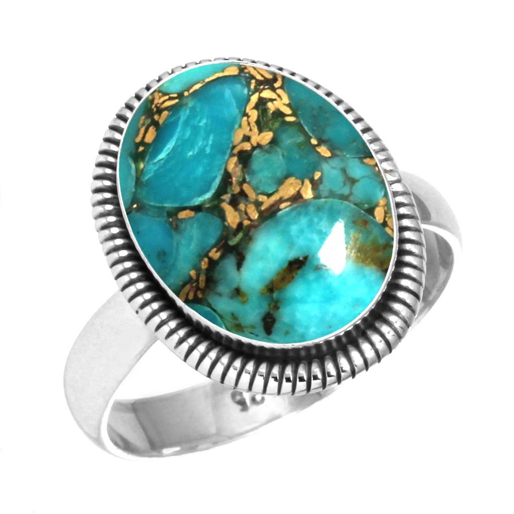 925 Sterling Silver Ring Women Gemstone Handmade Jewelry Halloween Gift Blue Green Purple Copper Turquoise Pearl Lapis Mother Of Pearl Costume