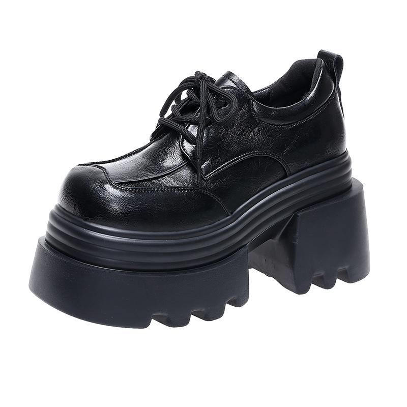 Fashion 10CM Heels Women's High Platform Leather Shoes New 2025 Autumn Chunky Sneakers Female Lace-up Loafers Walking Shoes Woman
