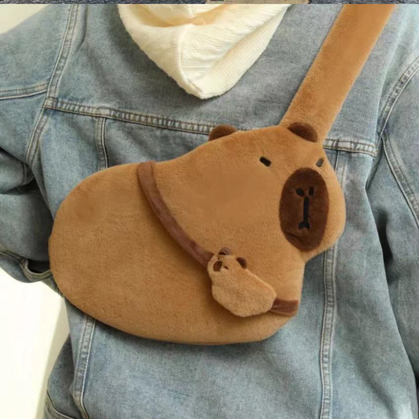 Hairy Bag Large Capacity Dolphin Breast Bag Niche Cartoon Oblique Straddle Women'S Bag Plush Cute Satchel Breast Bag