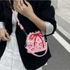 Large Capacity Drawstring Crossbody Bag Pleated Design Hearts Embroidery Handbag  Female Fashion