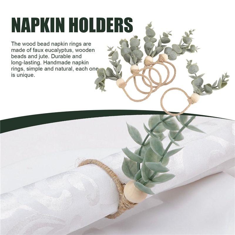Napkin Rings Rustic Eucalyptus Wooden Napkin Rings Boho Leaf Wood Bead Farmhouse Napkin Ring Holder