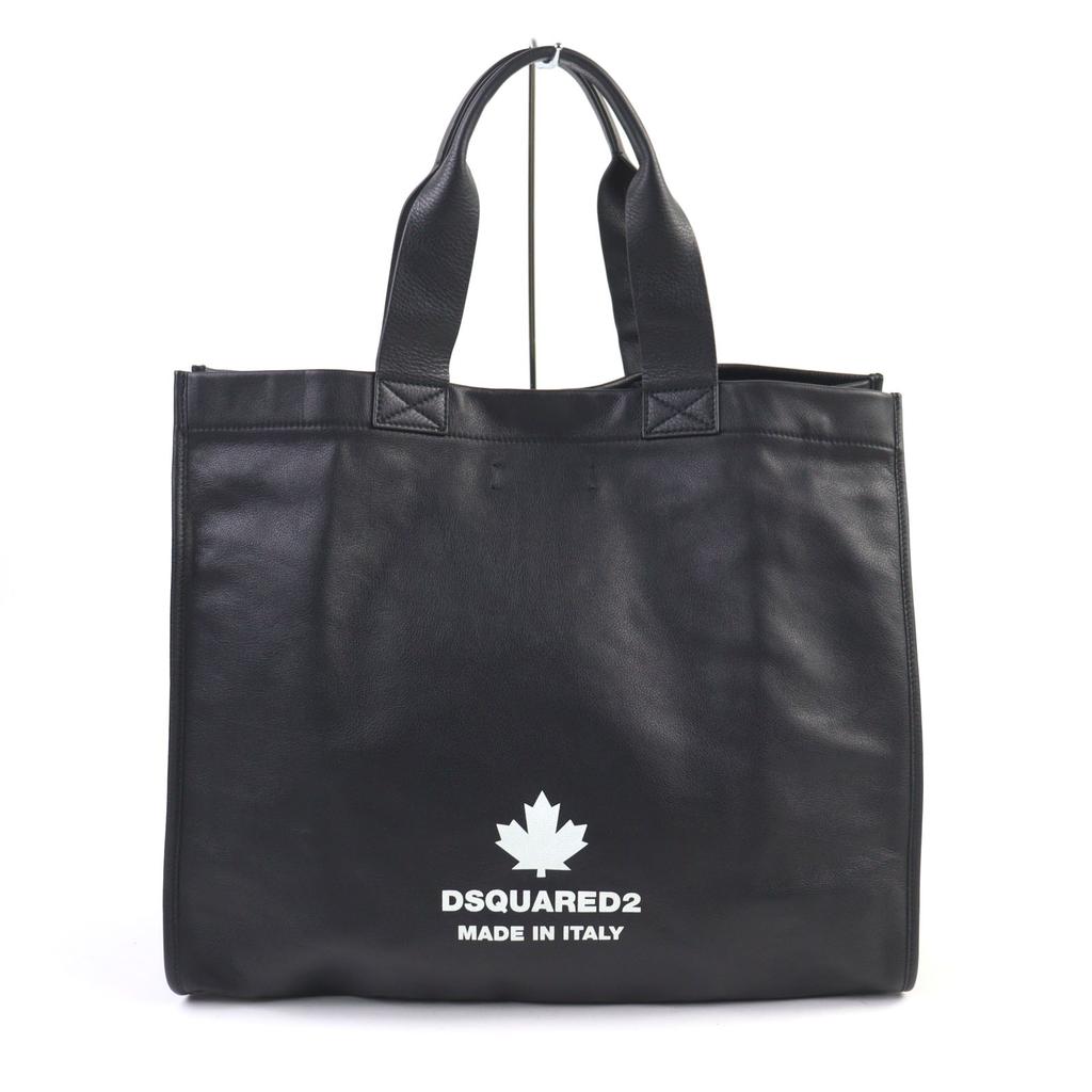 DSQUARED2 Tote Bag Logo print pouch included Black White leather Used