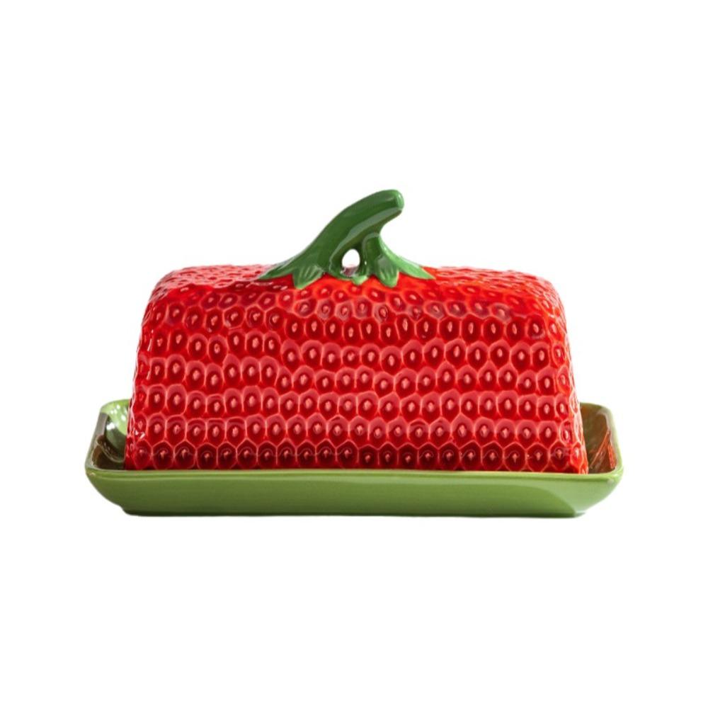

Strawberry Shape Cheese Box Dustproof Chopstick Tube Vase Butter Freshness Jar Kitchen Storage Style 1