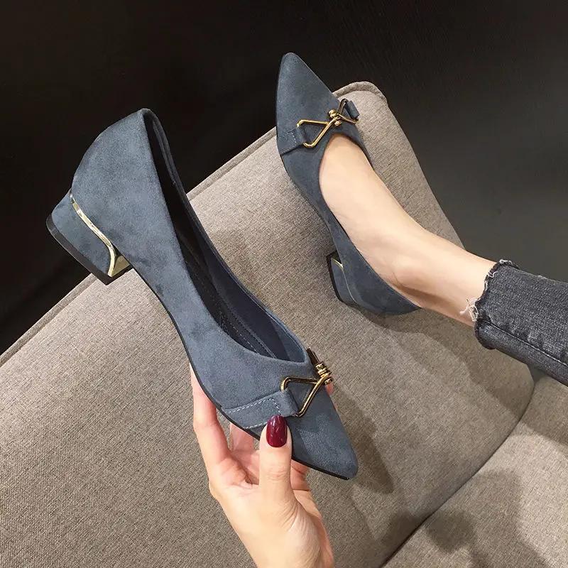 Fashion Office Women's Shoes Chunky Heels Block Heel Pointed Toe with Medium Ladies Pumps Y2k Luxury Brand Quick Delivery 39 Young Shoe