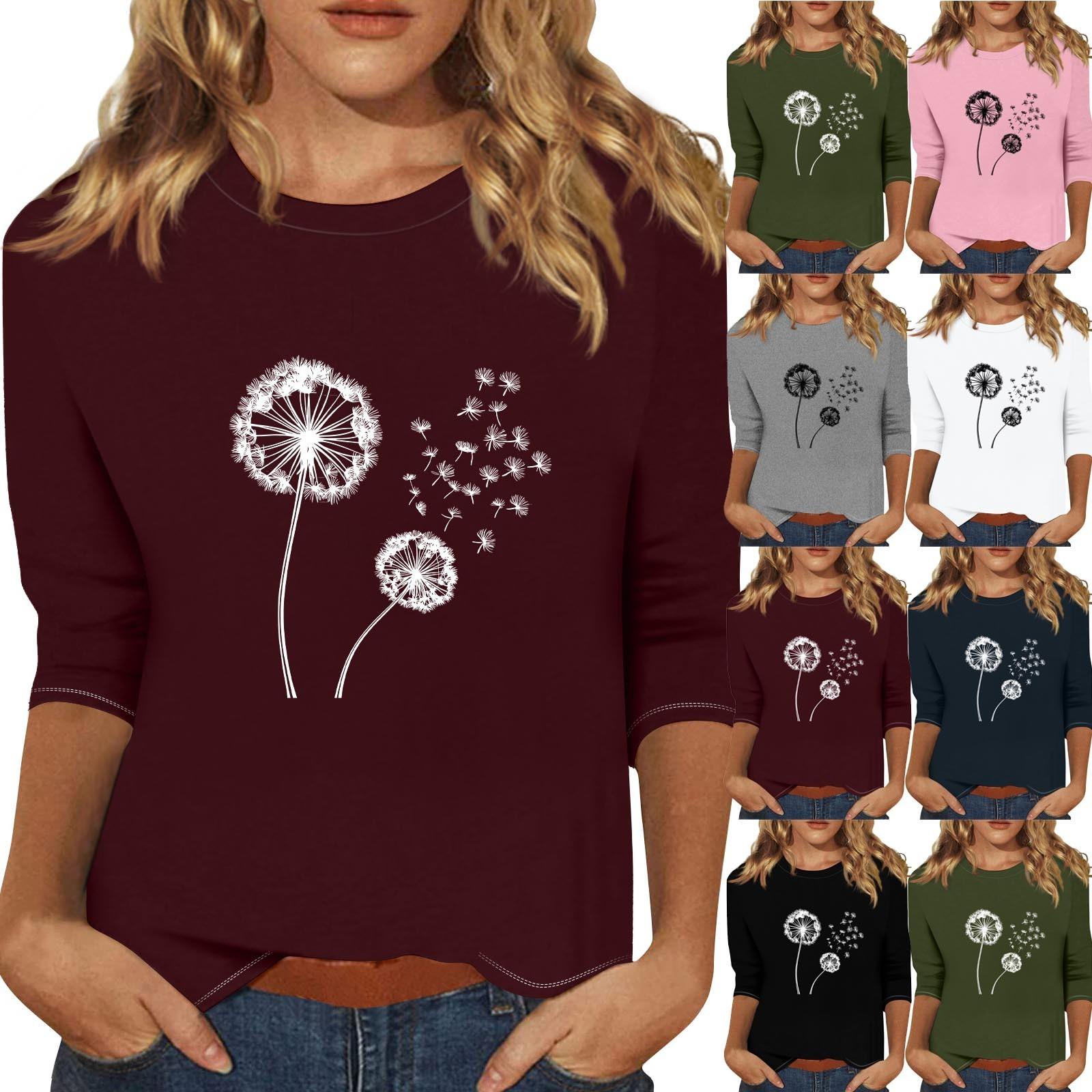 

Women s Fashionable Casual Three Quarter Sleeve Printed Collar Pullover Top L рожевий