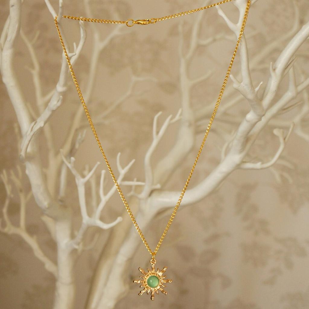 Gothic Sun Necklace for Women - Gold & Light Green Cool Tone Pendant Necklace - European Accessories
